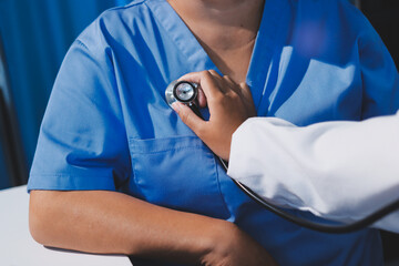 Homecare nursing service and elderly people cardiology healthcare. Close up of young hispanic...