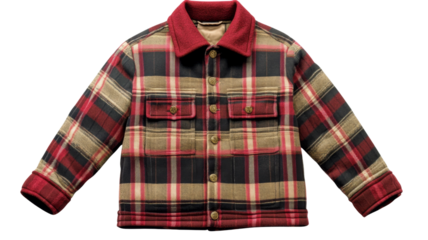 Red and beige plaid shirt jacket isolated on transparent background