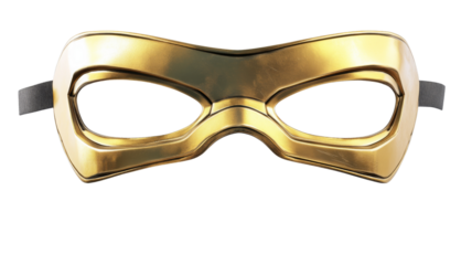 Golden superhero mask on transparent background symbolizing courage and justice