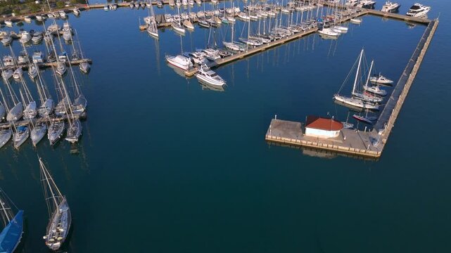 Aerial View of Yachts Docked in a Marina on the Adriatic Sea