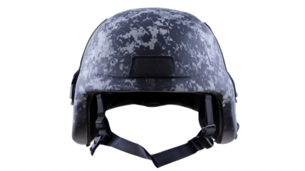 Modern combat helmet isolated on transparent background, ready for action