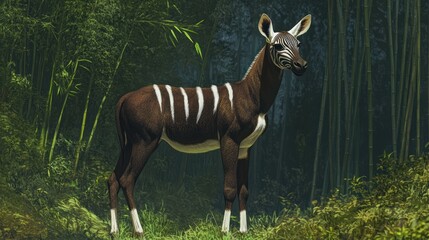 Naklejka premium Okapi in bamboo forest. Possible stock photo use