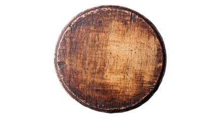 Round wooden cutting board with transparent background for easy placement