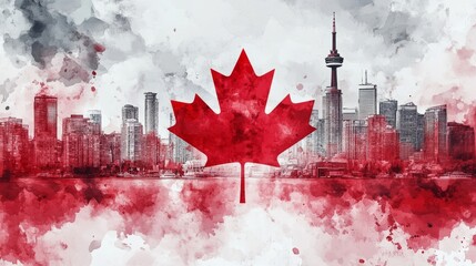 City Vibrant Watercolor View Canadian Energetic Detail