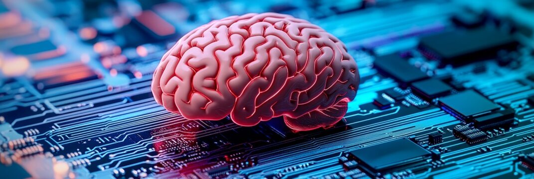 Advanced Artificial Intelligence Digital Human Brain on Circuit Board, Neuroscience Technology