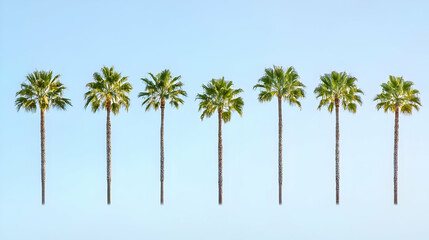 Row Of Palm Trees Against Light Blue Sky
