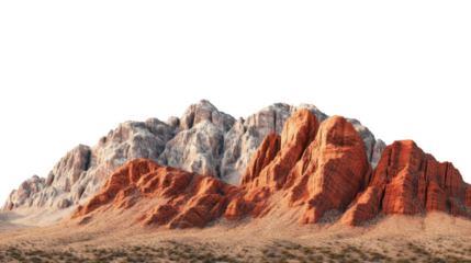 Red rock mountains rising from desert landscape with transparent background