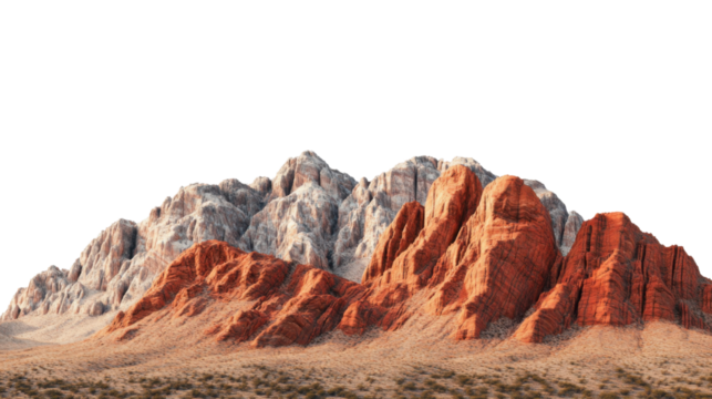 Red rock mountains rising from desert landscape with transparent background