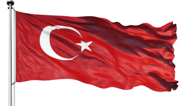 Realistic turkish flag waving on transparent background