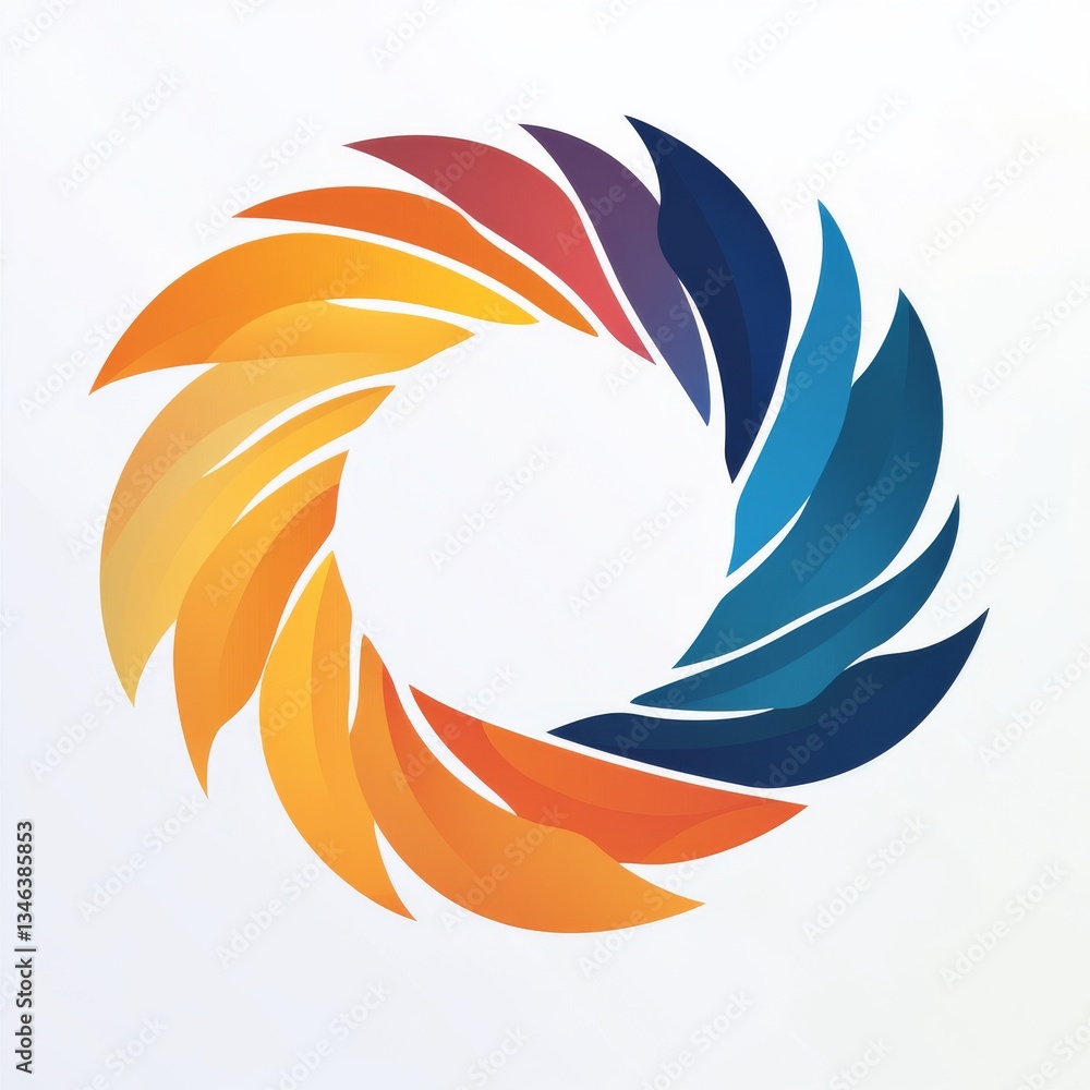 Poster abstract colorful circle of gradient leaves, modern design with blank space inside, on white