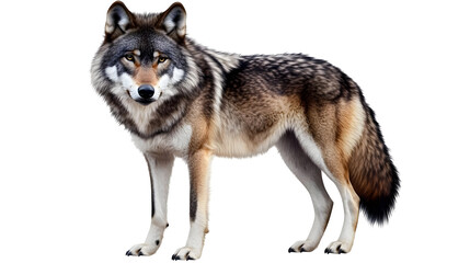 Fototapeta premium Realistic Photo of Majestic Gray Wolf Standing Wild and Isolated with Transparent Background Detailed Portrait Capturing Wildlife and Nature with Fur and Elegant Detail