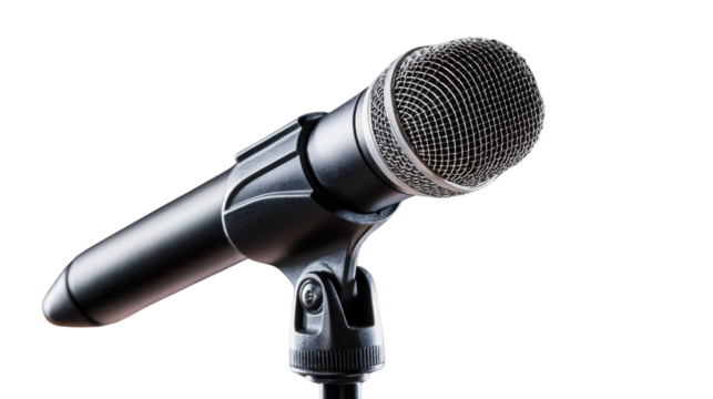 Close-Up of Professional Microphone with Metal Mesh Grill, Ideal for Audio Recording and Live Performances in Studio Setting