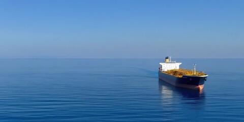 Naklejka premium A close-up aerial view of an oil tanker gliding smoothly across vibrant blue ocean waters.