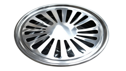 Round metal grate covering a hole with transparent background