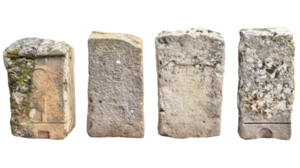 Four old stone blocks isolated with transparent background