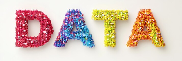 Colorful DATA Sign Made of Thousands of Tiny Dots, Vibrant and Abstract 3D Illustration