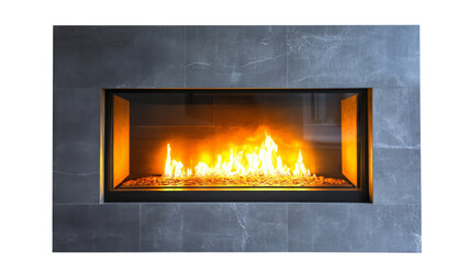Modern fireplace burning with transparent background, providing warmth and comfort