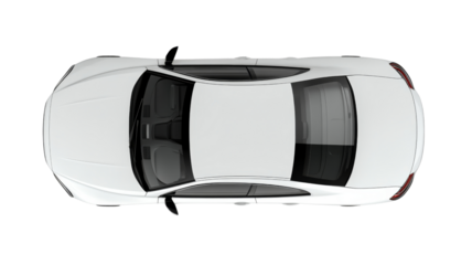 White generic sedan car parked showing roof and windshield on transparent background