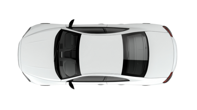White generic sedan car parked showing roof and windshield on transparent background