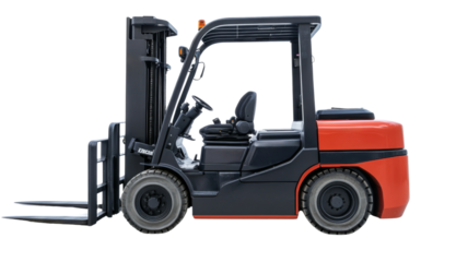 Red and black forklift truck isolated on transparent background