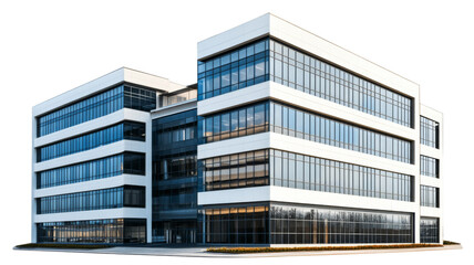 Modern office buildings with transparent background reflecting corporate success