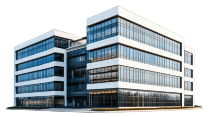 Modern office buildings with transparent background reflecting corporate success