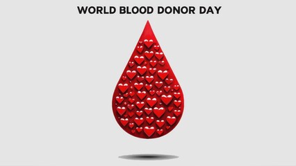 A blood drop filled with love, celebrating World Blood Donor Day, a powerful symbol of compassion and generosity against a simple gray background.