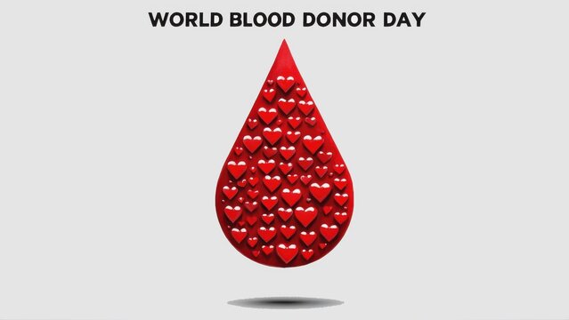 A blood drop filled with love, celebrating World Blood Donor Day, a powerful symbol of compassion and generosity against a simple gray background.