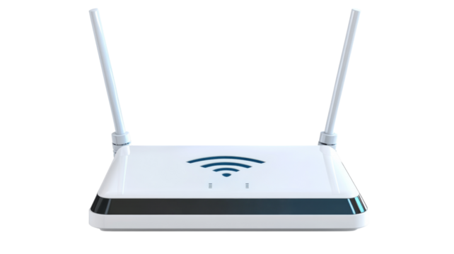 White wi-fi router providing wireless internet connectivity on transparent background