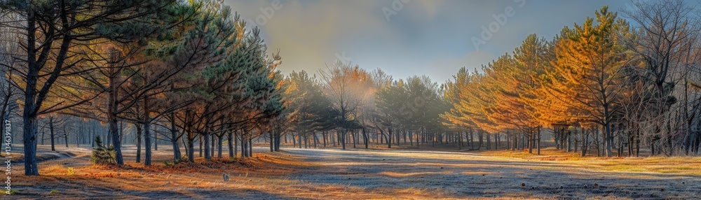 Poster a forest with trees in the foreground and background