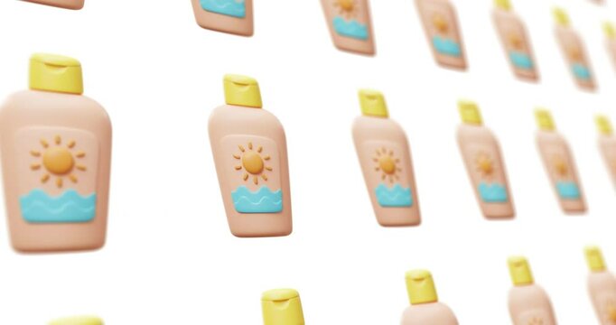 Animated design of a 3D render of a sunblock pattern moving sideways on a white background.