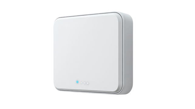 White internet router device with led lights blinking on transparent background