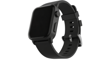 Black smartwatch with transparent background showing its modern design