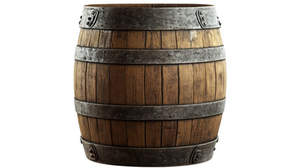 Fototapeta premium Old wooden barrel with metal rings on transparent background