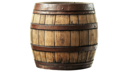 Old wooden barrel isolated on transparent background