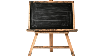 Small wooden blackboard on easel showing lines and numbers on transparent background