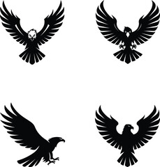 Obraz premium Majestic Eagle Silhouette Logo Bundle – Wings Wide Open Bold & Powerful Design