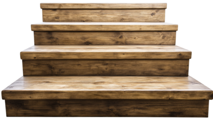 Wooden staircase with five steps on transparent background