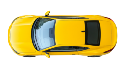 Yellow sports car top view with transparent background