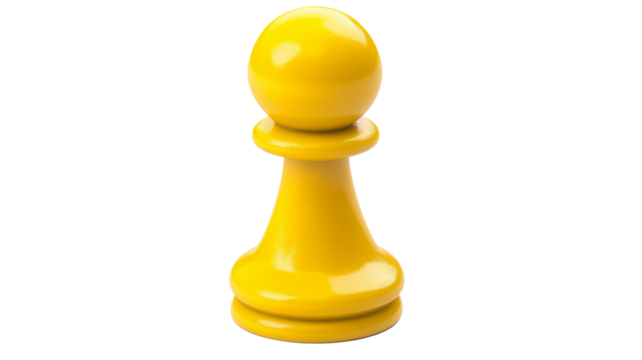 Yellow pawn chess piece standing on transparent background