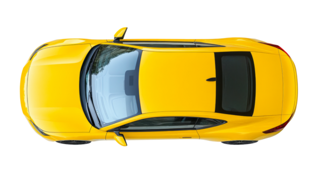 Yellow sports car top view with transparent background