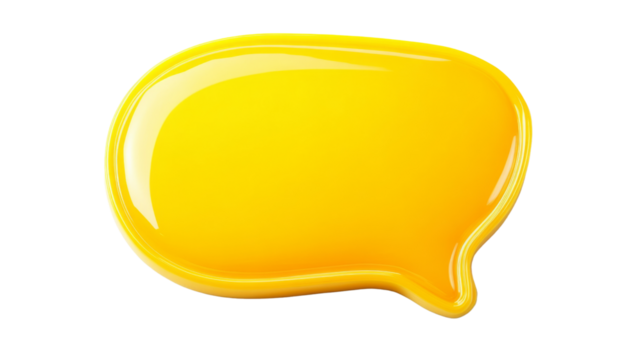 Glossy yellow speech bubble communicating on transparent background