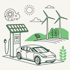 Fototapeta premium Clean energy for electric vehicles, environmentally friendly nature drawings vector work