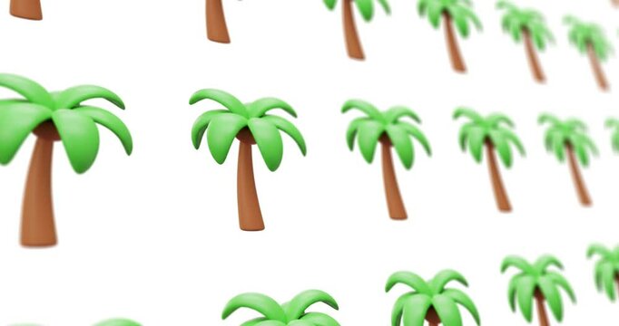 Animated design of a 3D render-type palm tree pattern moving sideways on a white background