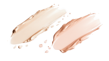 two swatches of cosmetic foundation in different shades showcasing the texture and color variation for makeup application
