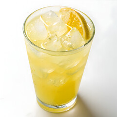 Glass of lemonade on white background