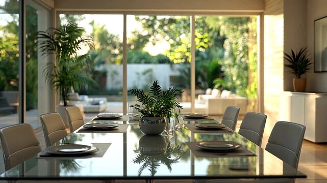 Elegantly appointed dining space with garden view a serene ambiance for sophisticated interior design ideas