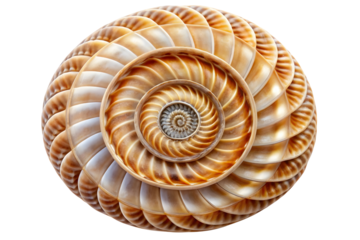 A sundial shell (Architectonicidae) : A close-up of a beautiful nautilus shell displaying a mesmerizing spiral pattern, a perfect example of natural geometry and marine life beauty.