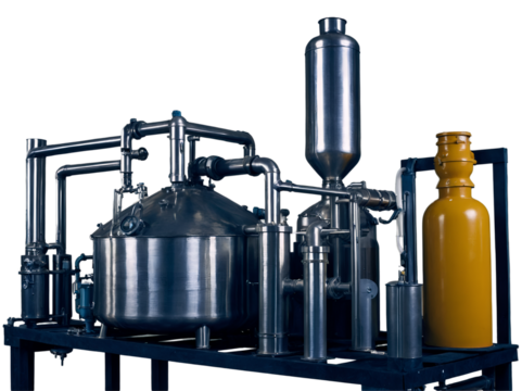 Complex distillation apparatus for liquid purification in close-up view