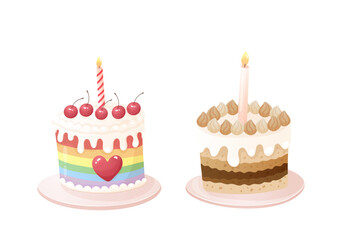 Cute Birthday Cakes  Rainbow and  Layered Dessert Clipart